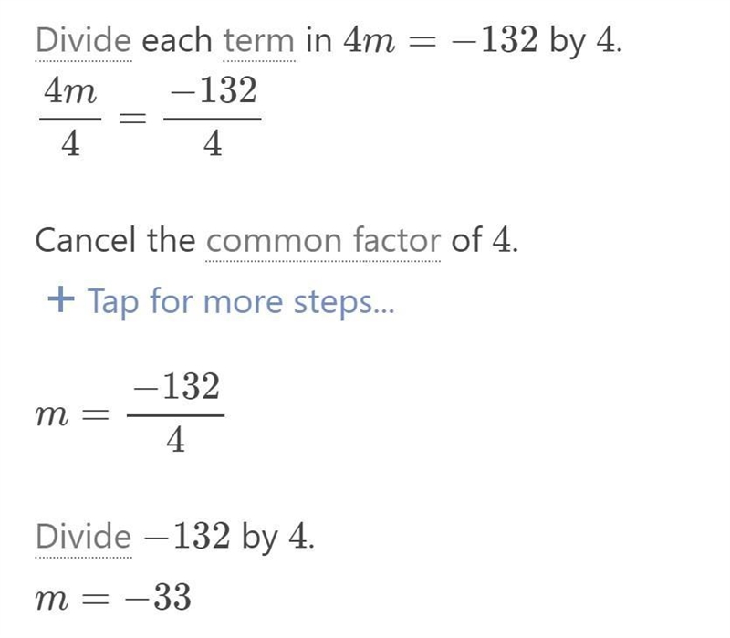 Which value is a solution for 4m = -132​-example-1