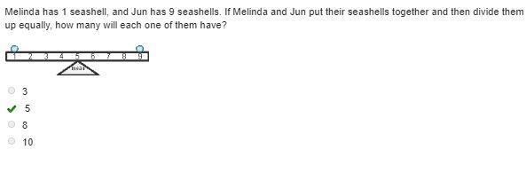 Melinda has 1 seashell, and Jun has 9 seashells. If Melinda and Jun put their seashells-example-1