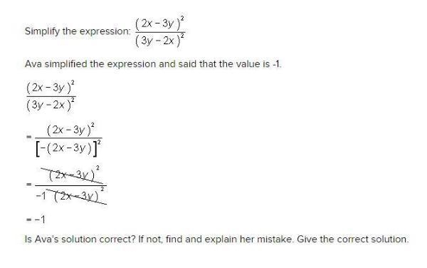 Simplify the expression: Ava simplified the expression and said that the value is-example-1