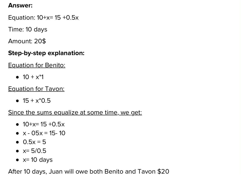 Juan owes his cousin, Benito, $10.00. Benito is tired of waiting for Juan to pay him-example-1