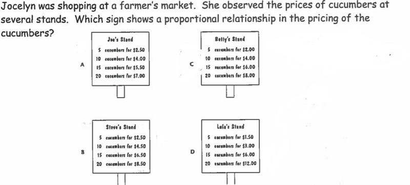 Jocelyn was shopping at a farmers' market. She observed the prices of cucumbers at-example-1