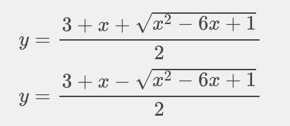 Solve for y. X= y+2/y-3-example-1