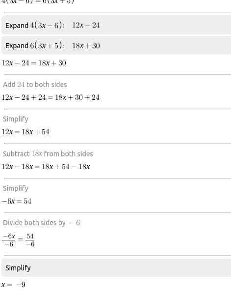 4(3x - 6) = 6(3x + 5) please help my asap-example-1