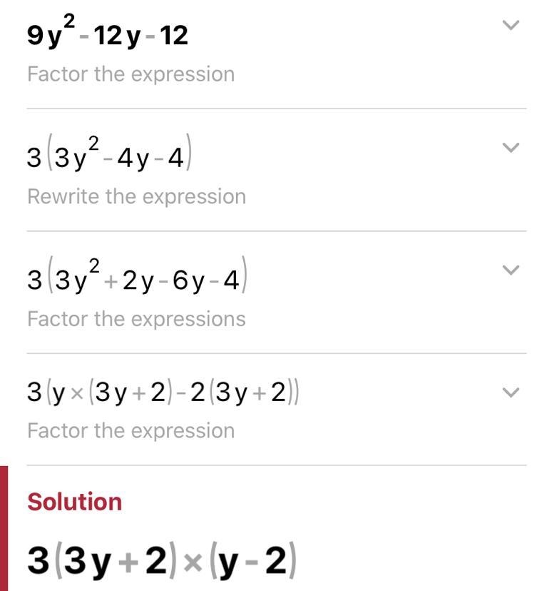 Factor. 9y2 - 12y - 12 Please put it as (x+b) (x+b) form-example-1