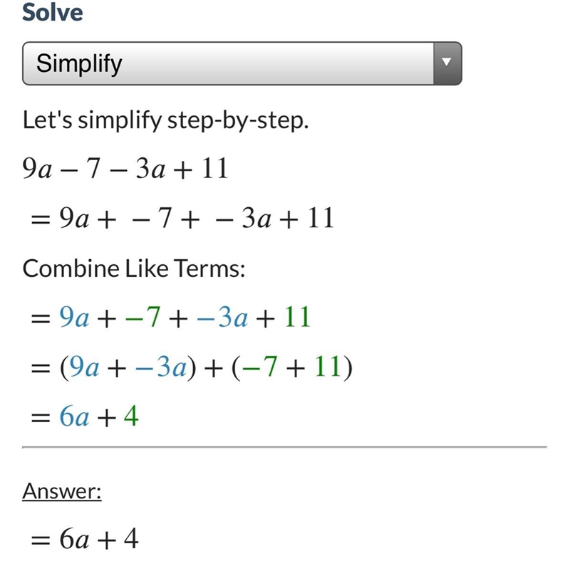 9a-7-3a+11 Simplify :))-example-1