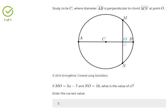 Study circle C, where diameter AB is perpendicular to chord MN at point O. The diagram-example-1