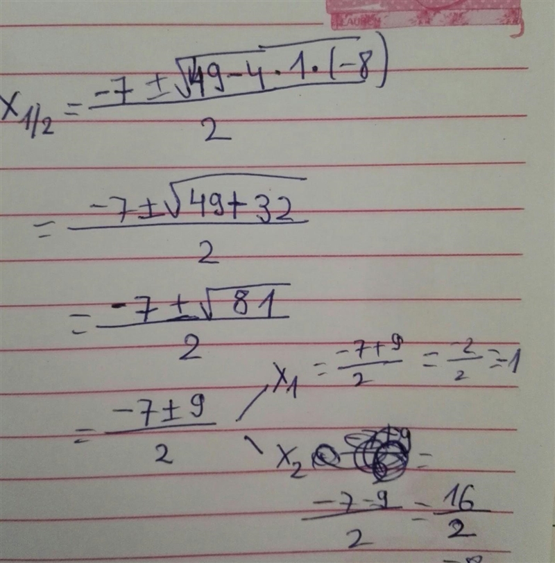 How to solve the quadratic equation x^2+7x-8=0-example-1