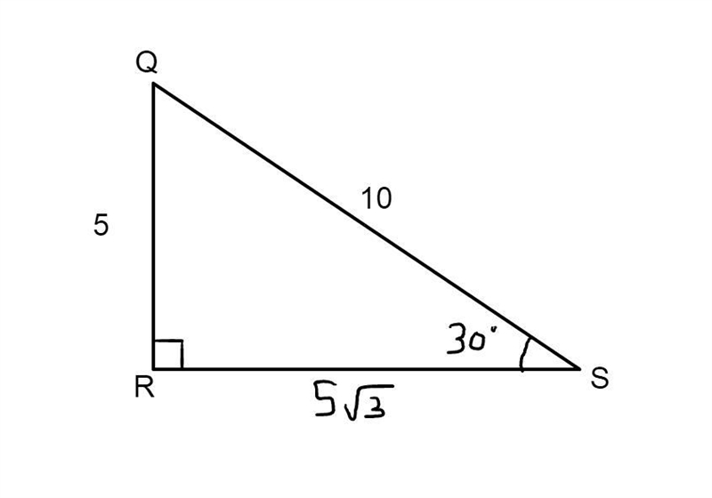 Given right triangle QRS, what is the value of sin(30°)? StartFraction StartRoot 3 EndRoot-example-1