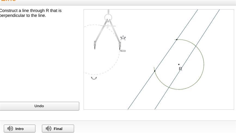 Construct a line through R that is perpendicular to the line​-example-1