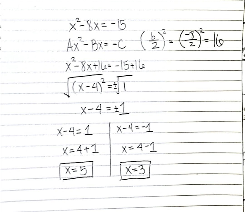 X^2-8x=-15 solve by completing the square-example-1