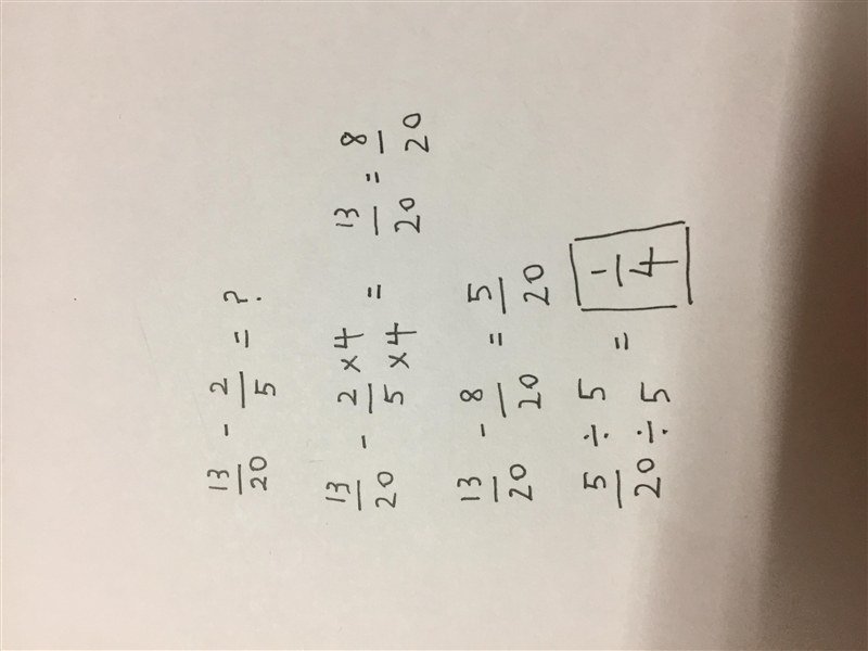 How to subtract LCD - 13/20 - 2/5-example-1