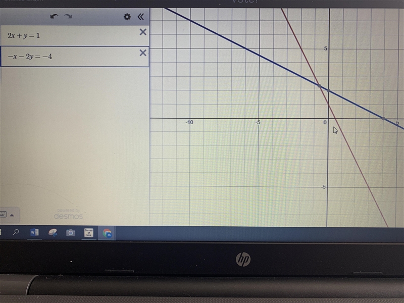 Solve each system by graphing or using a table. Check your answers. 2x+y=−1 −x−2y-example-1