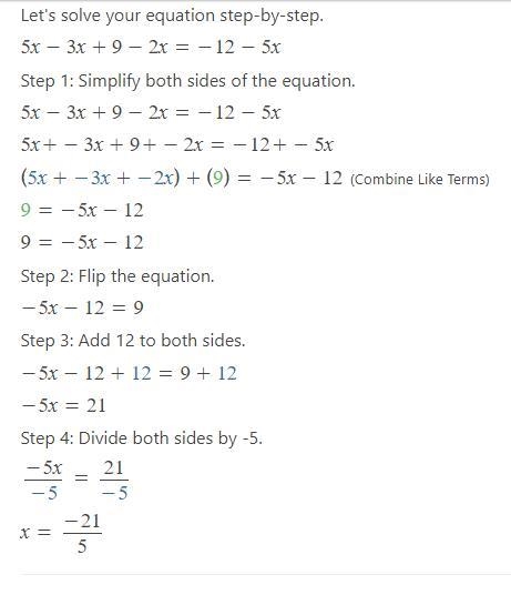 How many solutions does the following equation have ? -3x+9-2x=-12-5x−3x+9−2x=−12−5xminus-example-1