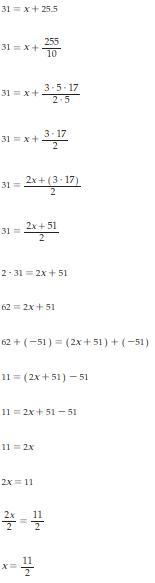 Please help me!! solve 31 = x + 25.5-example-1