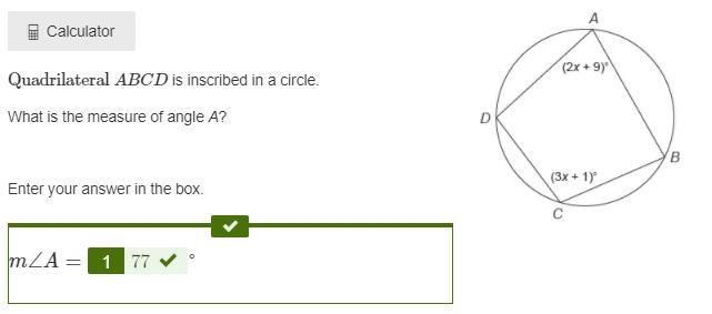 Quadrilateral ABCD ​ is inscribed in this circle. What is the measure of angle A? Enter-example-2