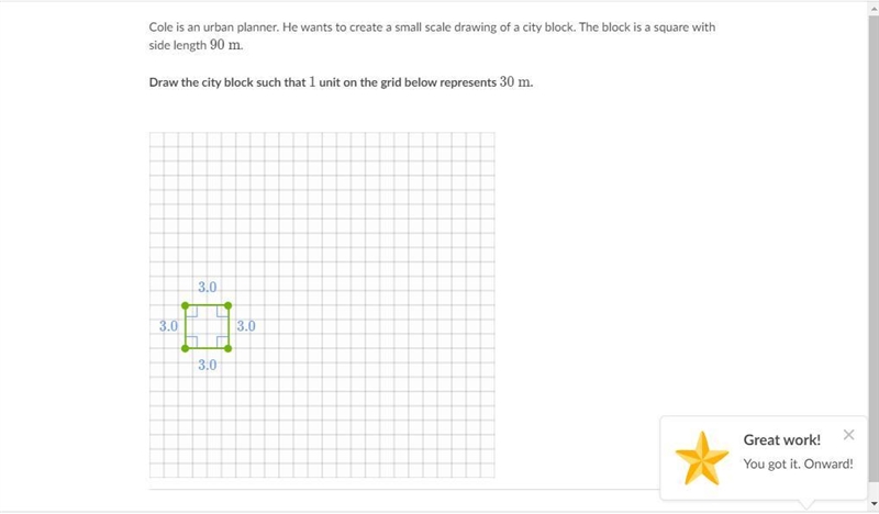 Cole is an urban planner. He wants to create a small scale drawing of a city block-example-1