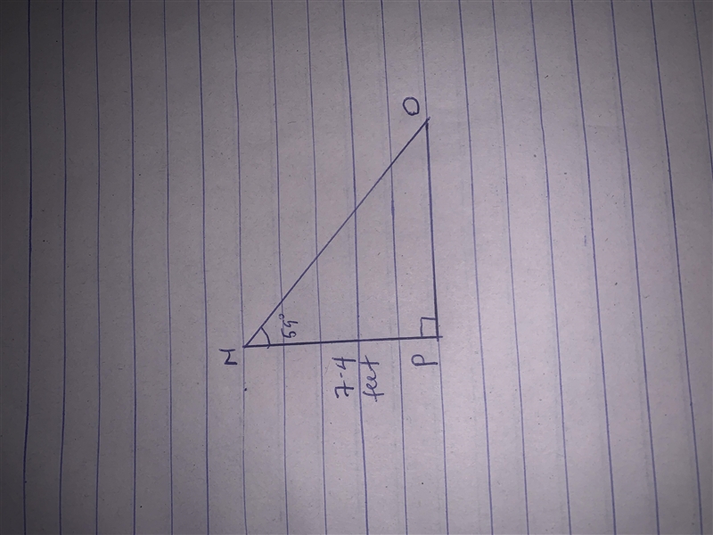 In ΔNOP, the measure of ∠P=90°, the measure of ∠N=59°, and PN = 7.4 feet. Find the-example-1