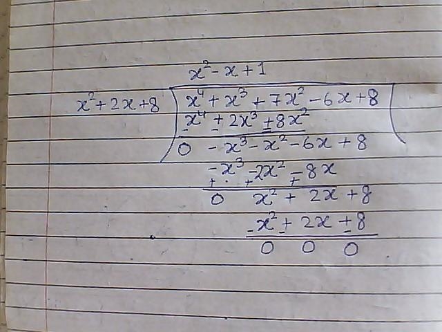 X4+x3+7x2-6x+8 / x2+2x+8-example-1