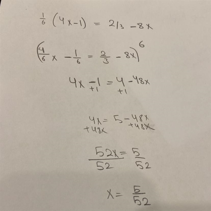 1/6 (4x - 1) = 2/3 - 8x-example-1