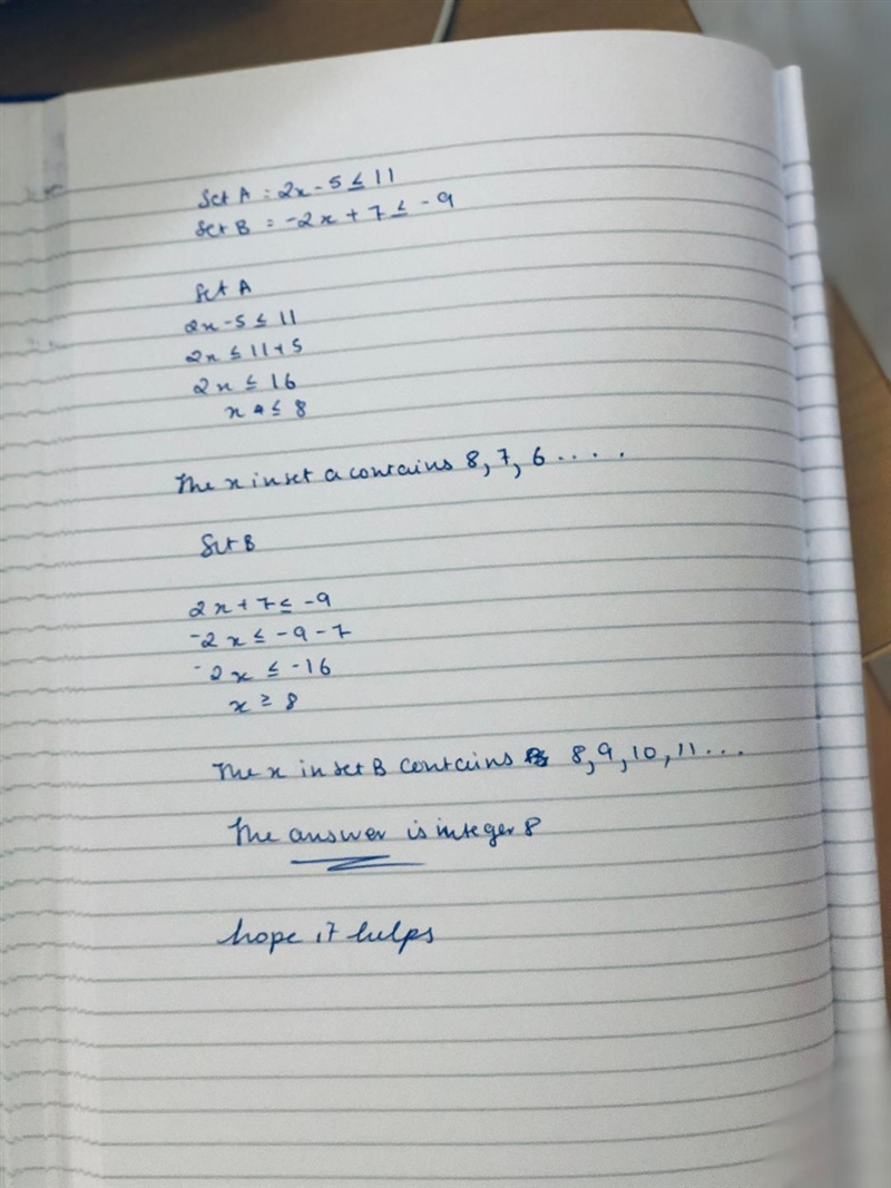 PLS HURRY!!!!!!!! The members of set A are the integer solutions of the inequality-example-1