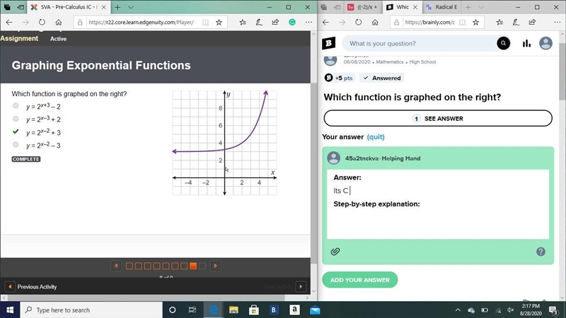 Which function is graphed on the right?-example-1