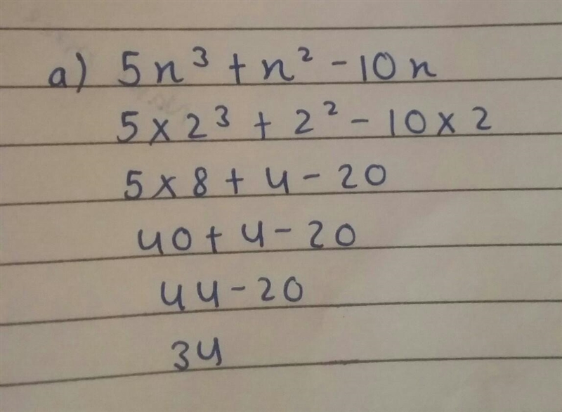 Find the value of: (a) 5x3 + x2 - 10x when x = 2​-example-1