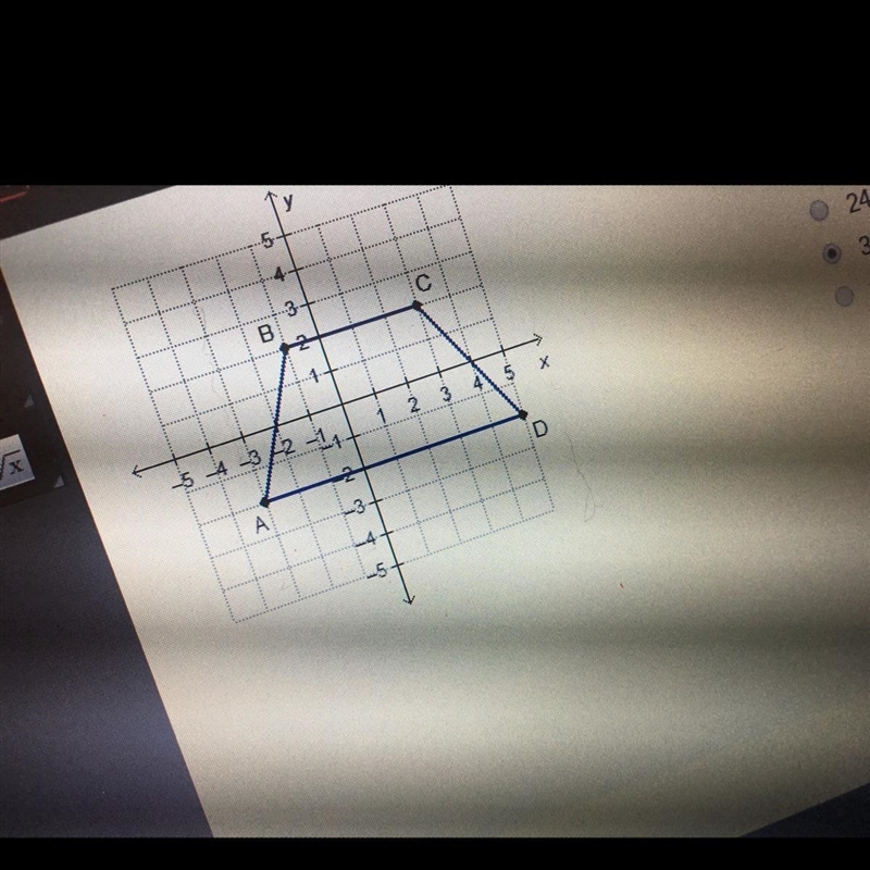 Trapezoid ABCD is graphed in a coordinate plane. What the area of the trapezoid? 16 square-example-1