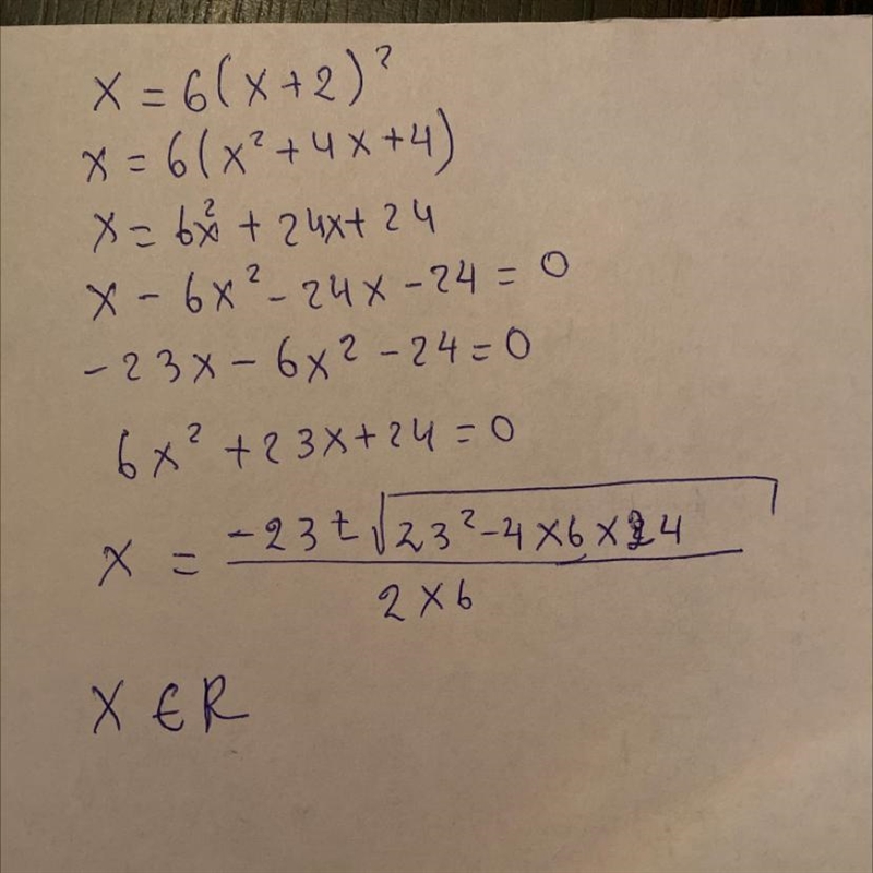 Substitute and solve x=6(x+2)^2-example-1