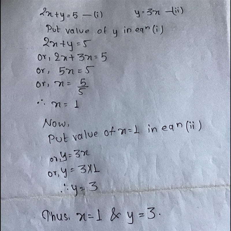 2x+y=5 y=3x answer pliz ​-example-1