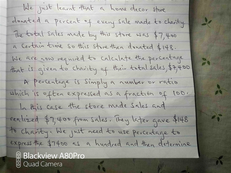A home decor store donated a percent of every sale to charity .The total sales were-example-1