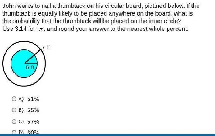 John wants to nail a thumbtack on his circular board, pictured below. If the thumbtack-example-1