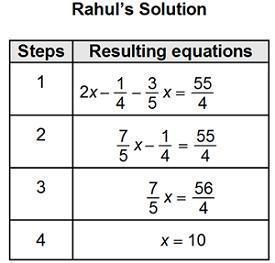 Rahul solved the equation 2(x – ) – 2 left-parenthesis x minus StartFraction 1 Over-example-1