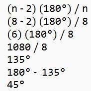 Select the correct answer. A regular convex polygon has eight sides. What is the measure-example-1