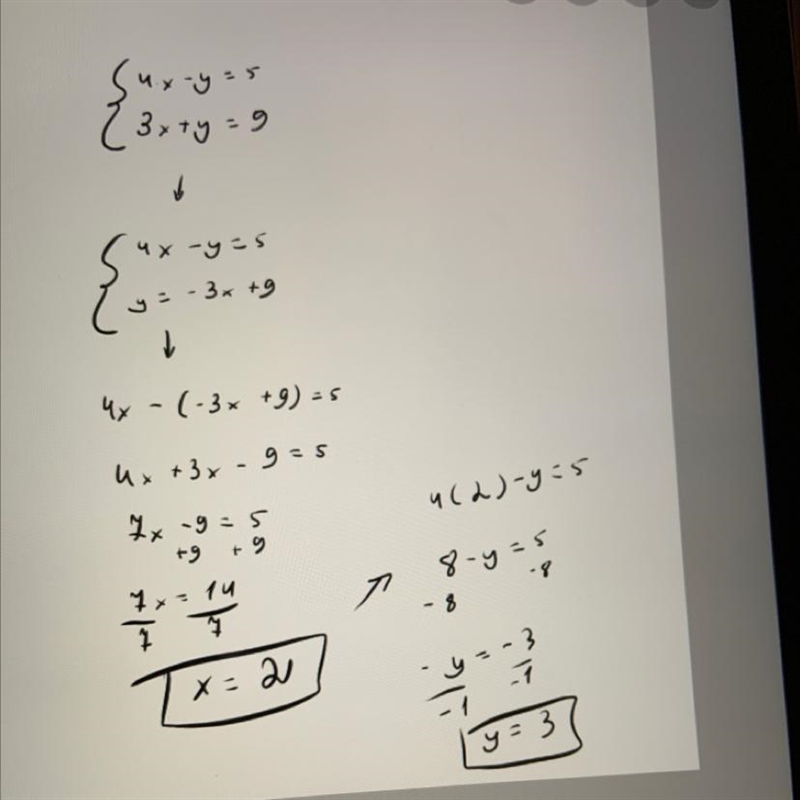 4х – у = 5 3х + y = 9-example-1