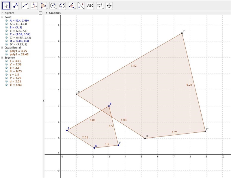 Dilate quadrilateral ABCD with the origin as the center of dilation and a scale factor-example-1