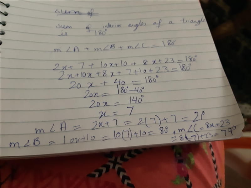 What is the value of x and what is the measure of each angle?-example-1