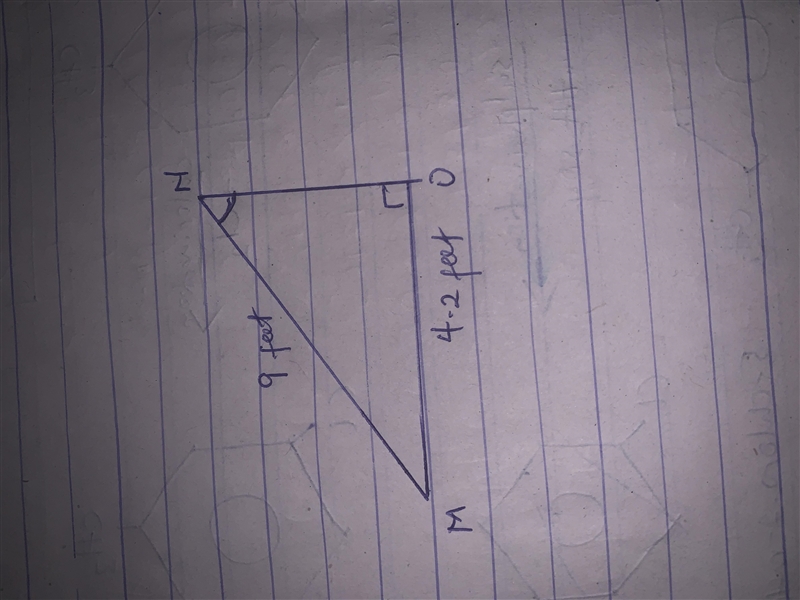 In ΔMNO, the measure of ∠O=90°, MN = 9 feet, and OM = 4.2 feet. Find the measure of-example-1