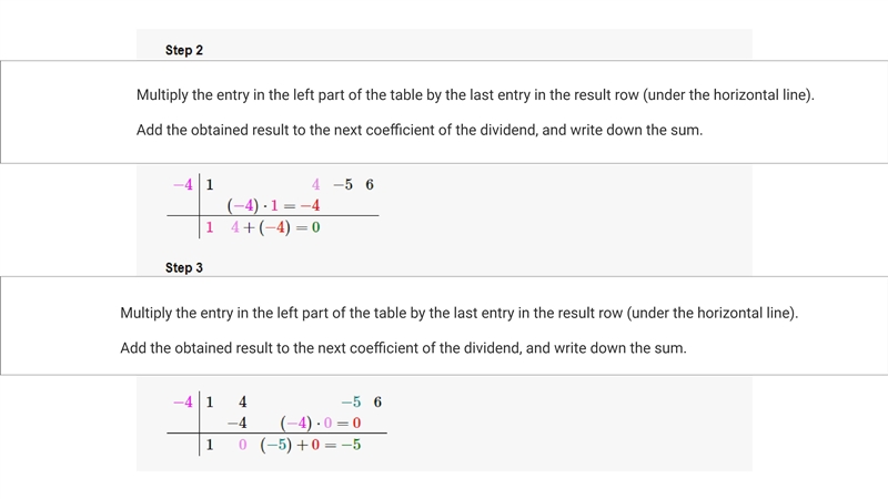 For the polynomial f(x)=(x^3)+(4x^2)-5x+6 use synthetic division to find f(-4)-example-2