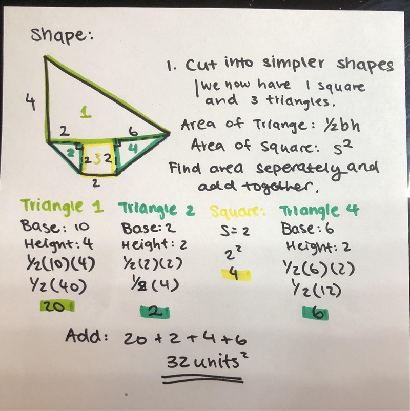 Find the area of the shape shown below.-example-1