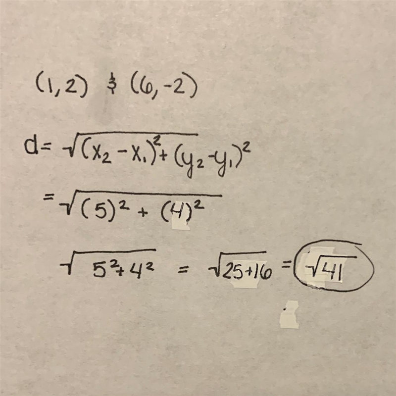 Find the distance between (1, 2) and (6,-2). (Round up to the nearest hundredths.)-example-1