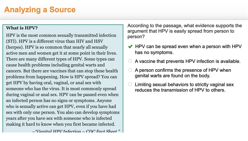 According to the passage, what evidence supports the argument that HPV is easily spread-example-1