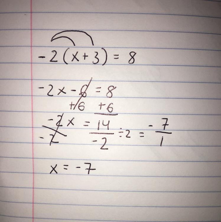 Simple way to solve this -2(x+3)=8​-example-1