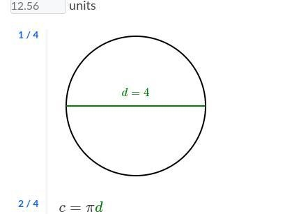 Suppose the diameter of a circle is \color{green}{4}4start color green, 4, end color-example-1