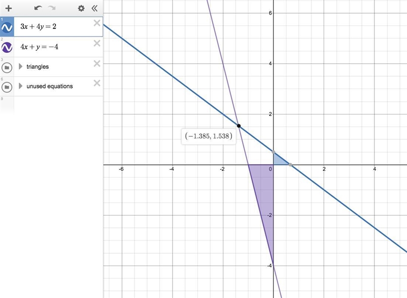 The equations 3 x minus 4 y = negative 2, 4 x minus y = 4, 3 x + 4 y = 2, and 4 x-example-1