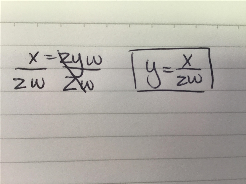 Solve for y in terms of w, x, and z. x = żyw-example-1