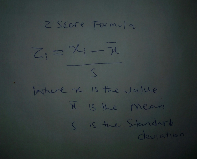 Identify the formula used to calculate z-score. a. (Mean - Value)/Standard Deviation-example-1