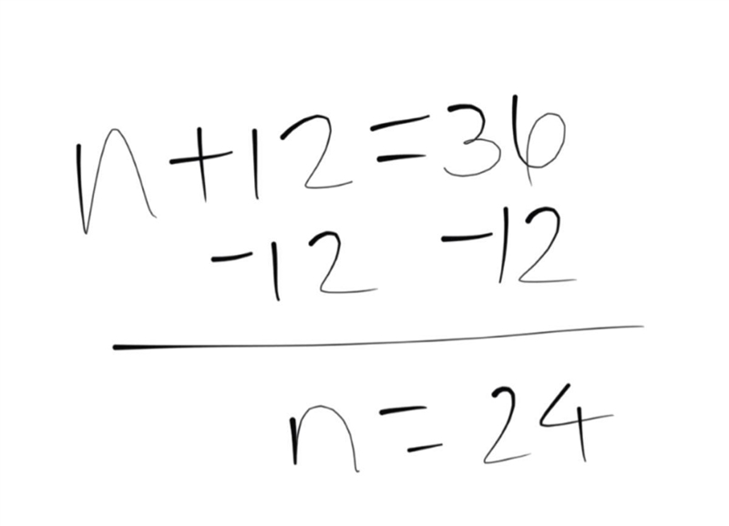 A number plus 12 is 36. write an equation and use equation to solve-example-1