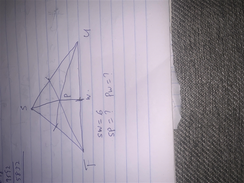 Let P be the centroid of STU, and let SW be a median of STU. If SW = 6, find SP and-example-1