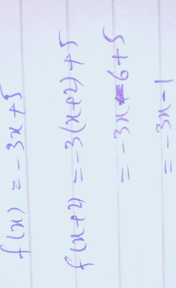 Let f(x) = - 3x + 5 and simplify f(x + 2).-example-1