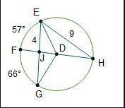 In circle D, ∠EDH ≅ ∠EDG. Circle D is shown. Line segment F H is a diameter. Line-example-1